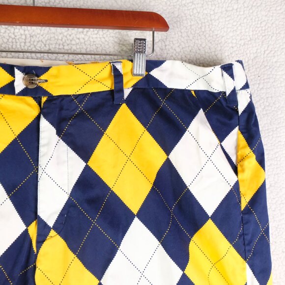 Loudmouth Shorts Mens 42 Blue Yellow Argyle Diamond Chino Cotton Golf Stretch - Picture 2 of 8